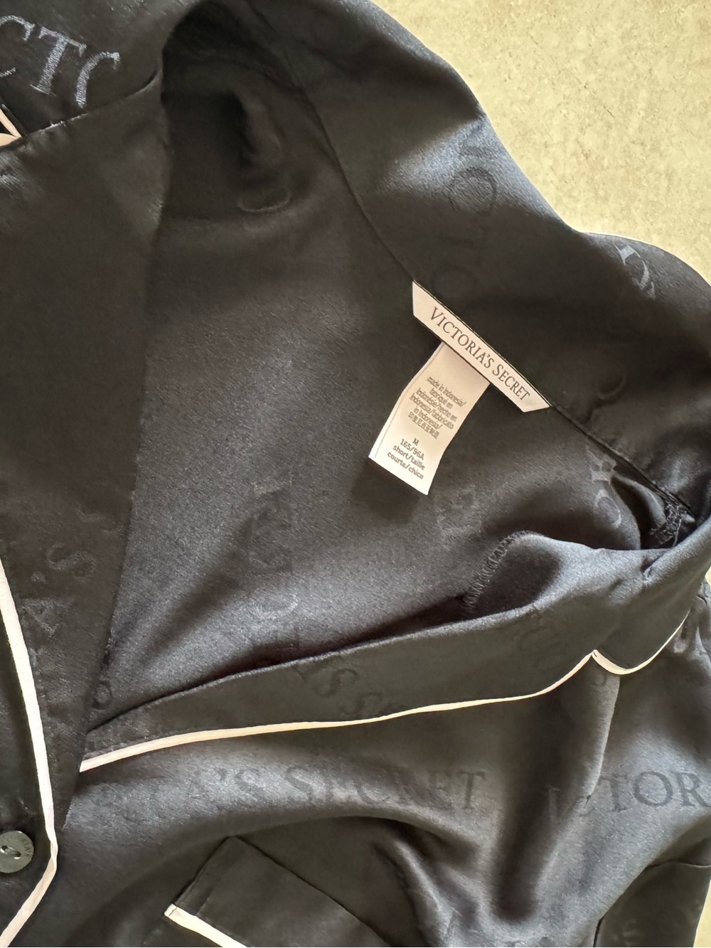 Victoria's Secret Black Satin Pajama Jacket with White Piping